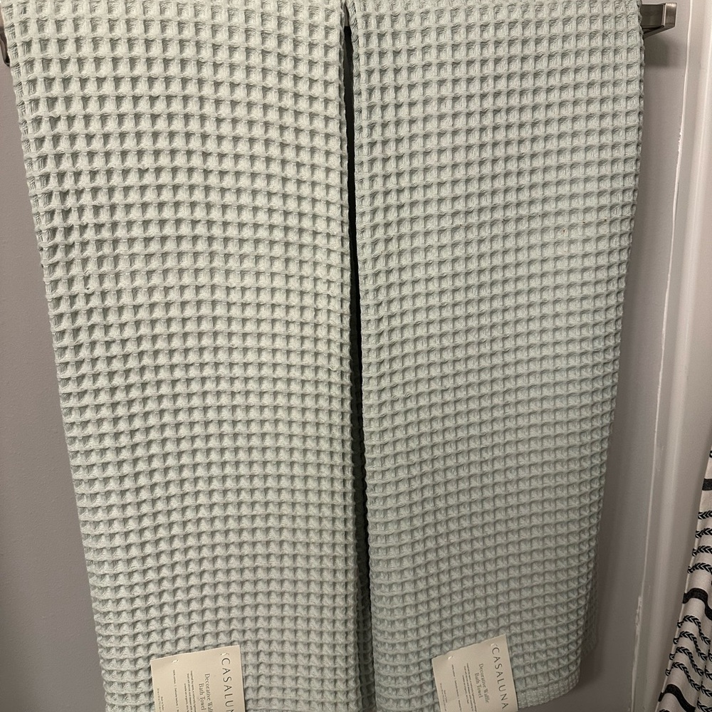 Casaluna Light Waffle Blue Weave Bath Towels - Pair